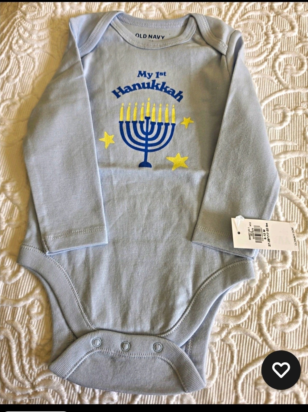 Old Navy Light Blue 'My 1st Hanukkah' Long-Sleeve One-Piece Bodysuit